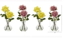 Nearly Natural 11in. Rose Artificial Arrangement in Glass Vase Set of 2